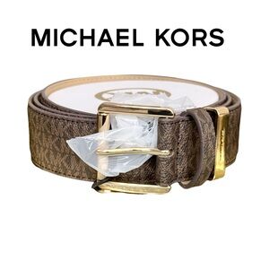 Michael Kors Signature Logo Belt, Chocolate/Gold Hardware, Size L/XL, BRAND NEW
